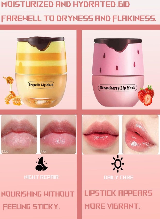 TIRDET 4 PCS Bee Lip Balm Honey Pot, Honey Strawberry Watermelon Apple Sleeping Lip Mask Overnight with Sticks, Exfoliating Prevention Dry and Crack Lip Scrubs - Image 2